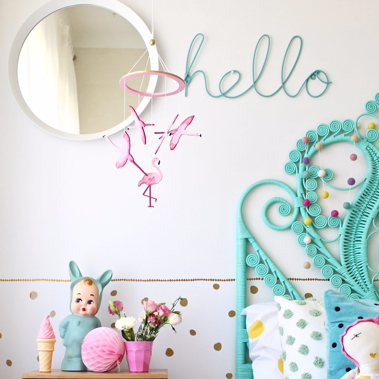 Flamingo Mobile – nursery and children’s decor by Sun and Co. Nursery and children’s bedroom ideas.