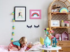 Kids bedroom ideas - colourful toddler girls bedroom. Love that artwork!