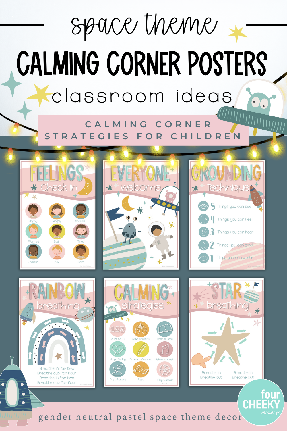 Space themed calming corner strategies for preschool kindergarten and elementary