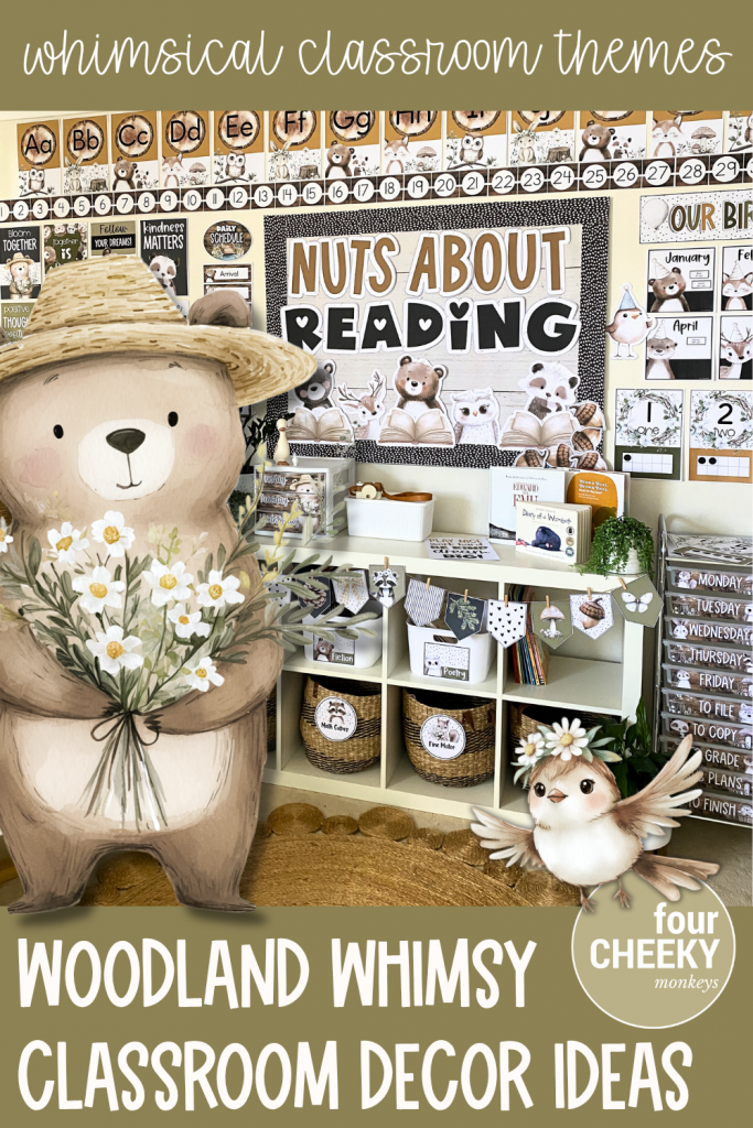 Whimsical woodland theme classroom decor bundle with neutral tones and storycore elements for elementary teachers.