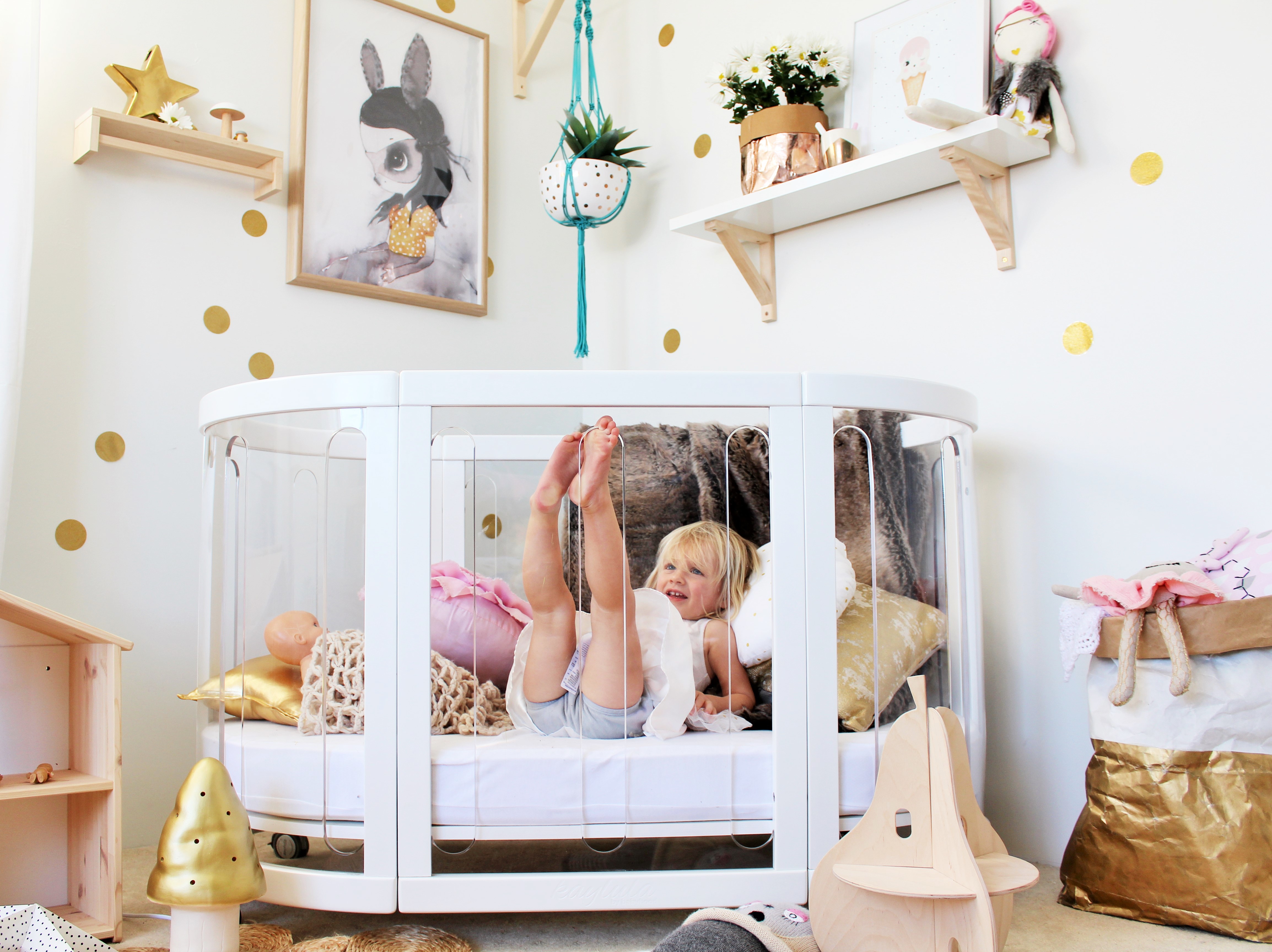 Nursery Tour - gold accents in a nursery featuring the kaylula cot